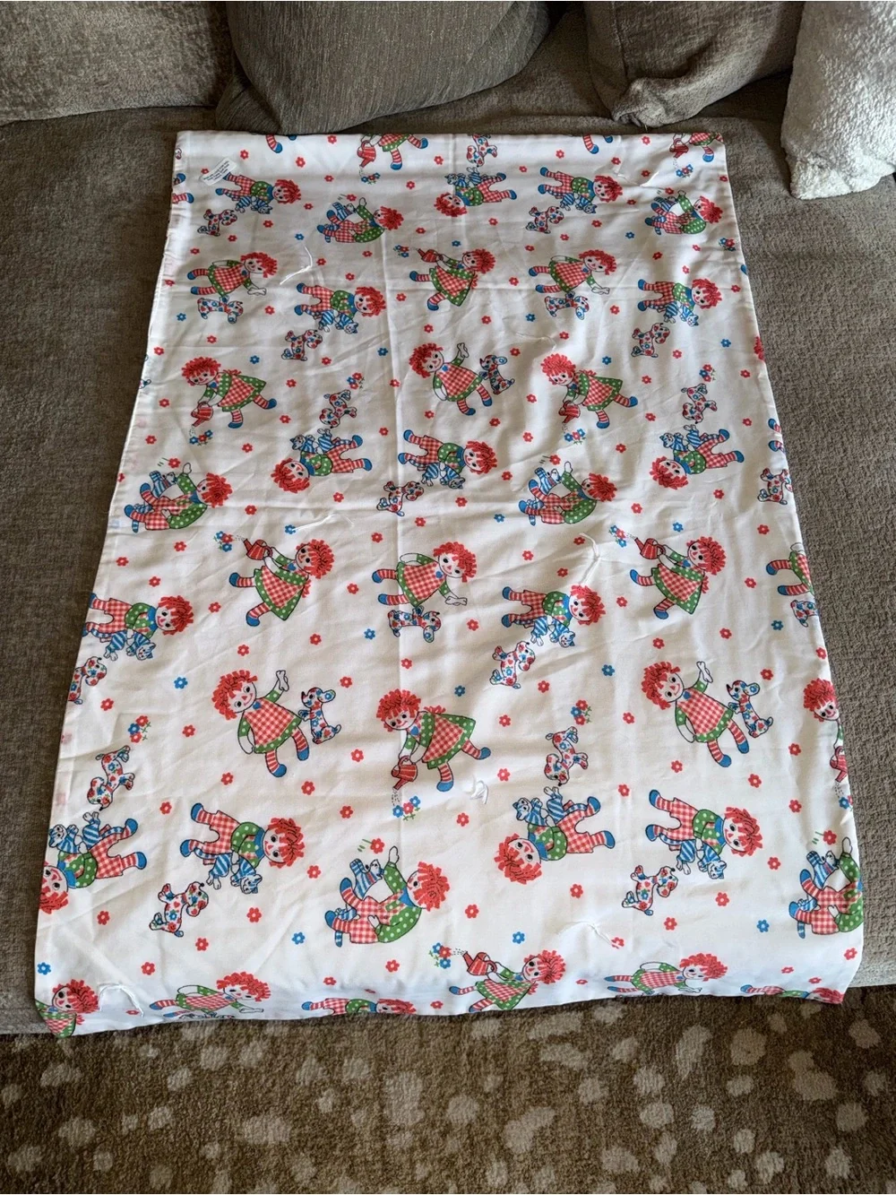 Vintage Handmade Raggedy Ann Baby Blanket Reversible Hearts